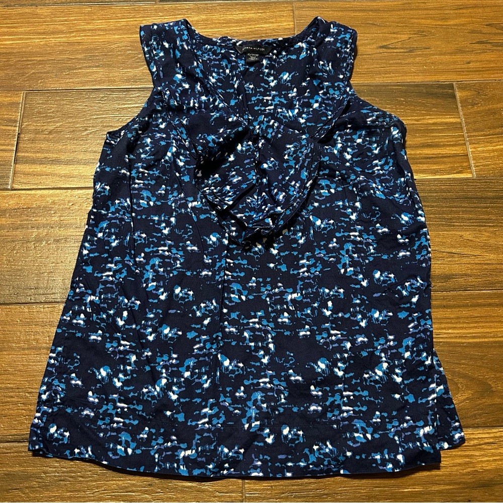 Tommy Hilfiger X Small Ruffle Neck‎ Sleeveless Blouse Blue 100% Cotton